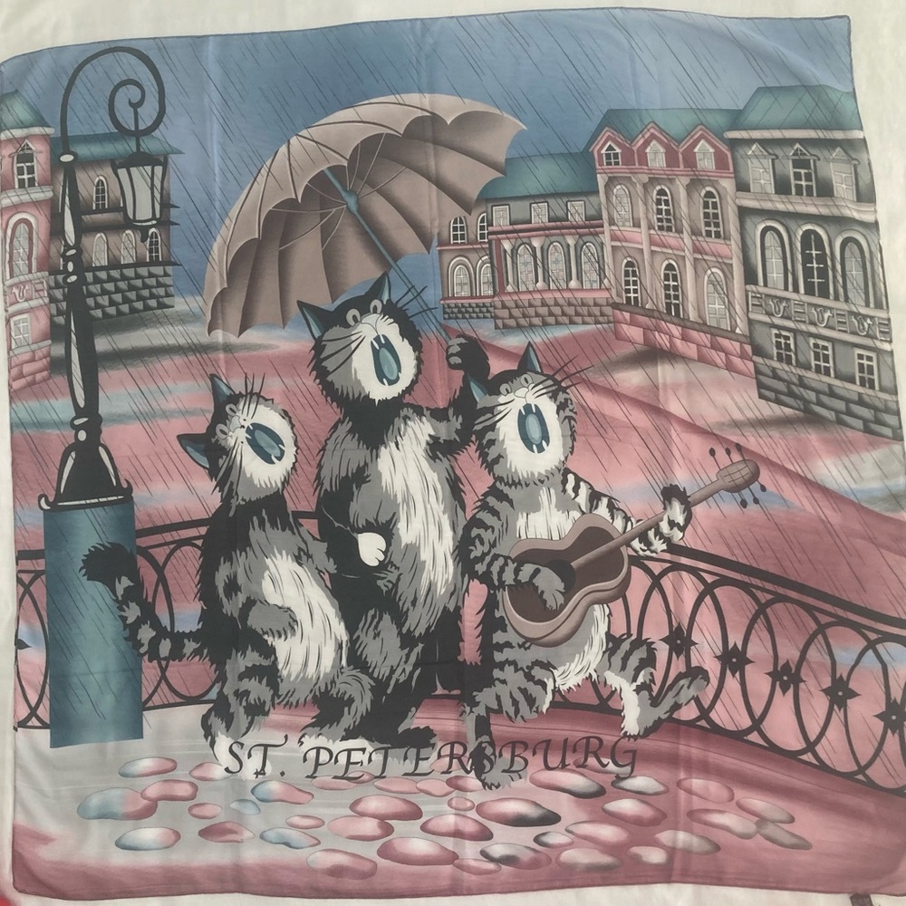 Scarf  "singing cats" Made in Russia, St.Petersburg